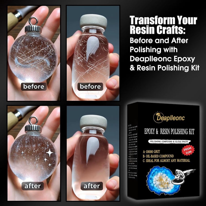 DEAPLLEONC Epoxy Resin Polishing Kit, Epoxy Resin Polishing Compound is Specially Formulated for High-Gloss Finishes, Removing Surface Scratches and Restoring The Luster - Image 3